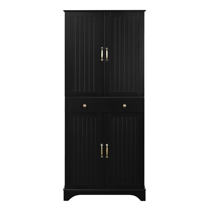 ULEVR Armoire haute moderne 77 x 40 x 181 cm avec étagères réglables et tiroirs rangement polyvalent noire