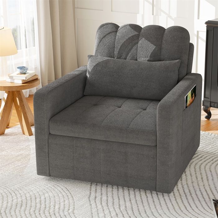Fauteuil convertible - 108x85x86cm - Lit dappoint pliable dossier réglable 5 positions en chenille gris moderne - Gris moyen