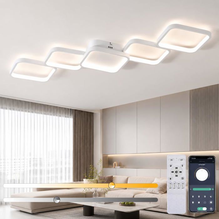 Plafonnier Led Moderne 54W 5400Lm Dimmable Avec Télécommande Et Application Température Réglable 3000K–6000K Veilleuse Minut[AT120]