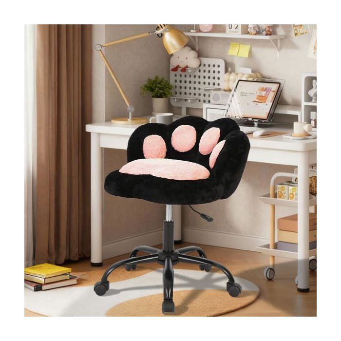Chaise de bureau noire sans accoudoirs dossier patte de chat roulettes polaire douce pivotante hauteur réglable coiffeuse