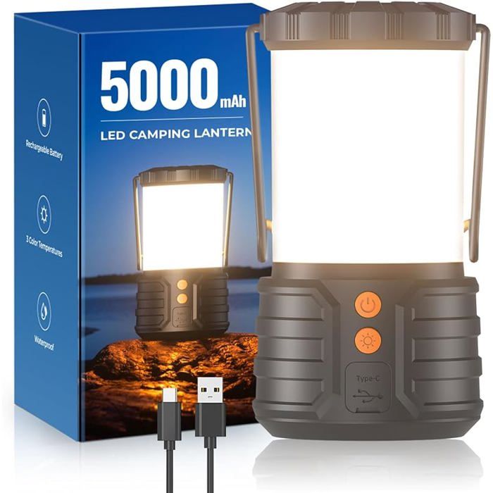 Lanterne CampingLanternes LED Rechargeables 5000mAh Lumière Urgence pour Pannes de Courant3 CouleursNoir 1 Pack noir LAMPE