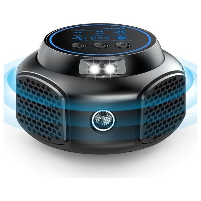 Répulsif à ultrasons 360° pour rongeurs avec lumière LED efficace contre les rats les souris les campagnols et les loirs.