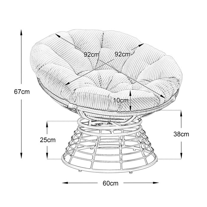 Fauteuil papasan - ZEVKOR - 1 place - Rotatif 360° - Structure acier & rotin PE - Coussin velours côtelé rose