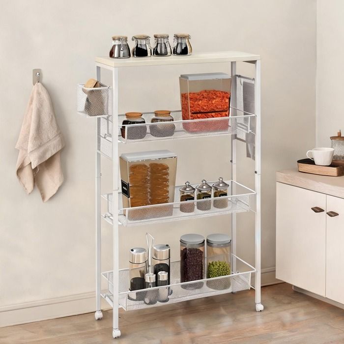Acier blanc Storage Trolleys combining 22.8 x 7.3 x 34.2 in 5x87 cm and 58x18