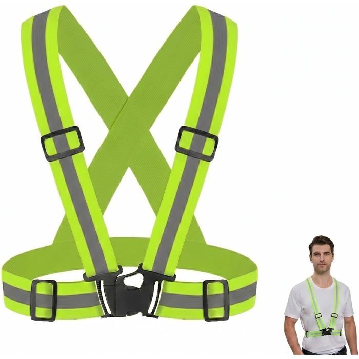 Gilet Jaune Réfléchissant de Sécurité Harnais Ajustable et Étique Haute Visibilité pour Vélo Course à Pied Mot GILET DE SECURITE
