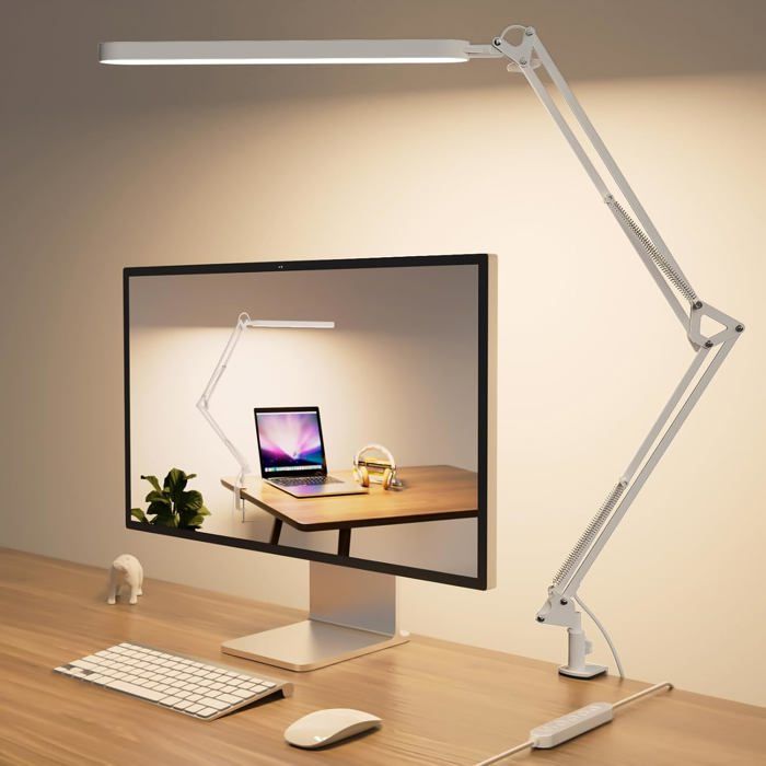 Lampe de Bureau LED- Lampe Architecte 1300LM-5 Modes de Couleur X 11 Niveaux de Luminosité-Bras Pivotant Réglable-12W Desk Lamp