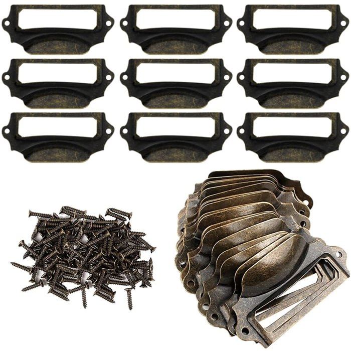 30 Pieces Porte Etiquettes en Metal Poignee de Tiroir Vintage Porte Etiquette Antique Porte Poignee Cadre Metal avec 60 Vis