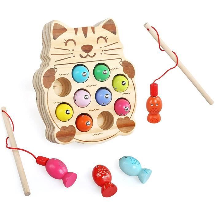 Jeu De Pêche Magnétique En Bois Montessori – Dès 1 An – Poissons Colorés – Cadeau éducatif