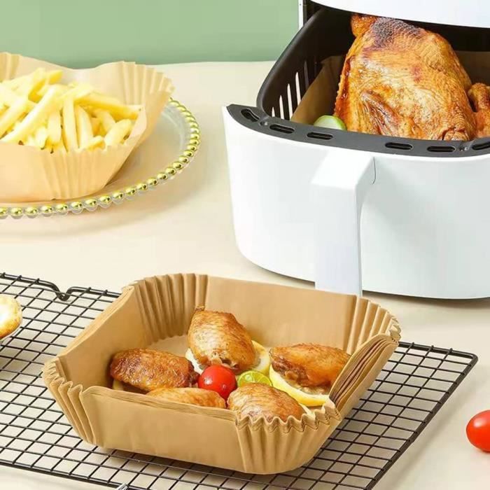 Papier Sulfurisé carré pour Friteuse à Air 20 cm L, 100 Pièces Papier de Cuisson  Air Fryer Jetable,Feuilles de Papier de Cuisson Étanche Antiadhésive Paper  Liner pour 3,5-5,5 l Air Fryer 