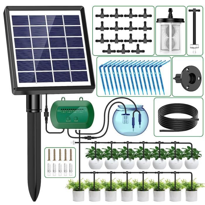 Kit Arrosage Automatique Solaire Onherm - Goutte à Goutte Avec Minuterie + Tuyau 15m - Pour Jardin Ou Balcon