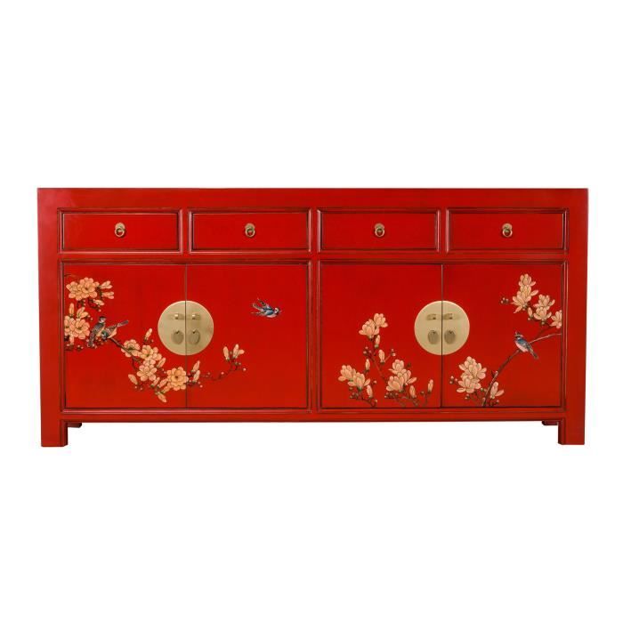 Fine Asianliving Buffet Chinois Lucky Rouge Peint à la Main L 180 x P 40 x H 85 cm