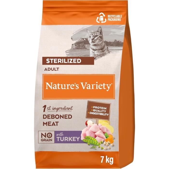 Croquettes pour chats adultes stérilisés - NATURES VARIETY - Original No Grain - Dinde désossée - Sans céréales - 7kg