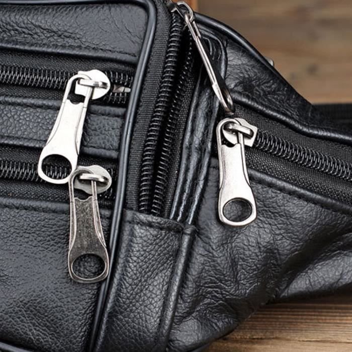 Sac Banane En Cuir Nappa - Taille Moyenne, Réglable Jusqu'à 106 Cm - Noir - Idéal Pour Voyage, Sport, Quotidien