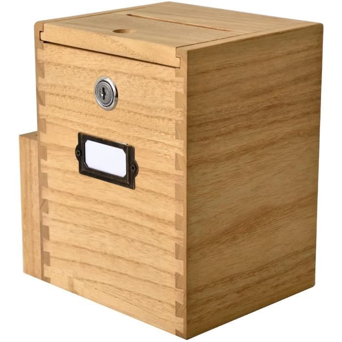 Boîte à Suggestions En Bois Avec Serrure Et Fente - Urne Pour Pourboires, Dons, Commentaires, Inclut Cartes Et Clés