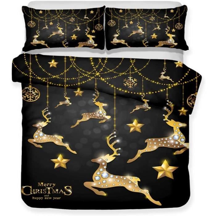 Housse De Couette 140x200 Noël Parures De Lit Rouge Flocon De Neige 1 Personne Literie Microfibre Imprimé 3D Avec 2 Taies D'oreiller Avec Fermeture Éclair C2167