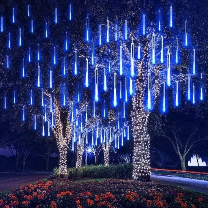 Météore Pluie Guirlandes Lumineuse,8 Tubes 30CM Etanche LED Eclairage Pour Mariage Maison Arbre Jardin de Noël Parti (Bleu)