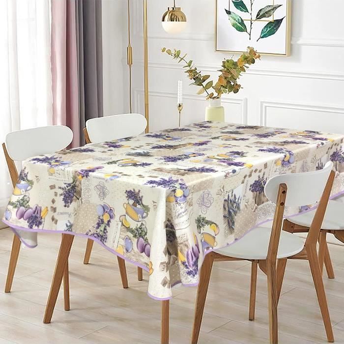 Nappe Rectangulaire 150x200 Cm – Motif Lavande Et Olivier – Tissu Vert D'occasion