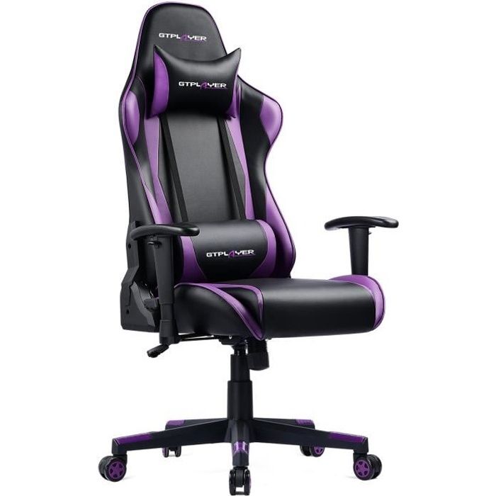 gtplayer chaise gaming fauteuil de bureau berçante siège ergonomique accoudoir réglable appui-tête support lombaire (violet)