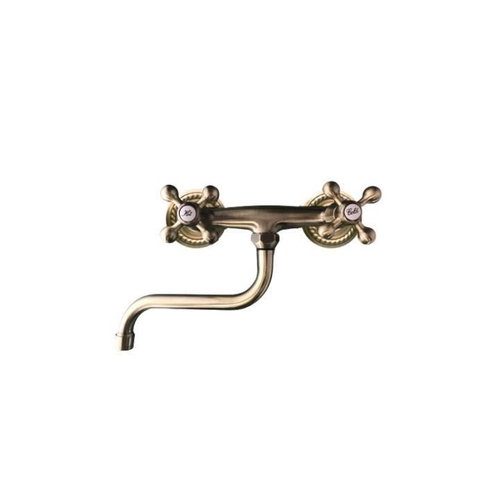 Robinet Mélangeur Mural Cuivre Patiné Bronze – 1/4 De Tour – Style Rétro