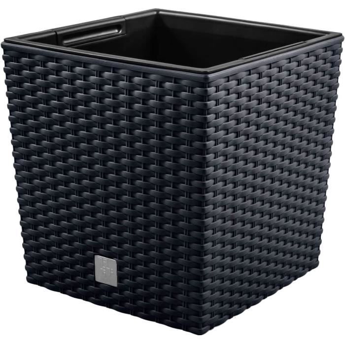 PAFEN Vaso Da Fiori Effetto Rattan In Plastica - Diametro 25 Cm, Altezza 22 Cm, 8,7L - Con Inserto Incluso - Resistente Alle Intemperie, Per Interni/Esterni - 3