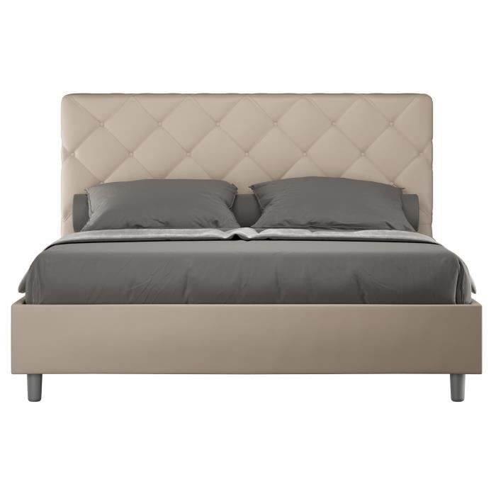 Lit matelassé 140x190 cm simili cuir café au lait Paryse Sans sommier et sans coffre