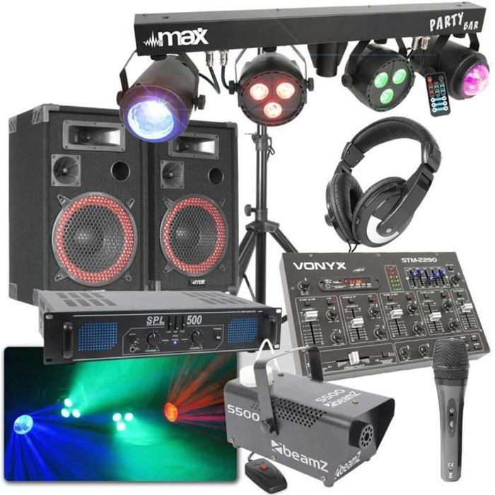 SKYTEC Kit DJ COMPLET Enceinte BLUETOOTH 500W, Ampli 2X250W ET