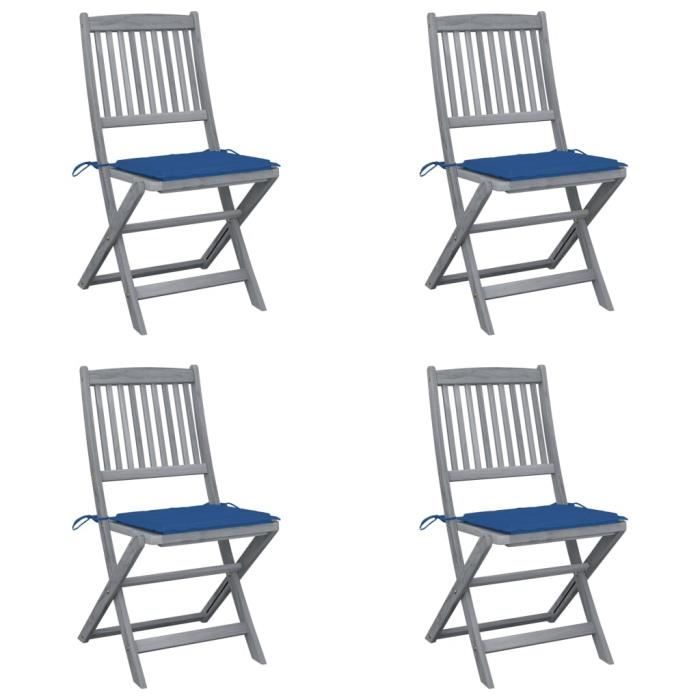 chaises de jardin pliables en bois d'acacia massif avec coussins bleus - luxe&scandinave