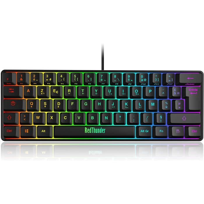 60% Clavier Gamer, AZERTY Layout, 62 Touches Rétroéclairage RVB Modes  D'éclairage Multiples Fonctions Multimédias Multiples F[J33] - Cdiscount  Informatique