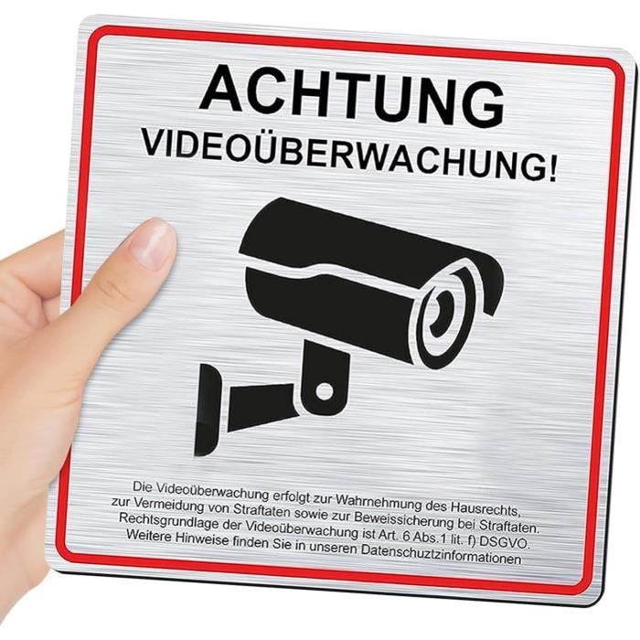 Panneau Vidéosurveillance 15x15cm - Aluminium - Étanche - Lot De 2 - Dissuasion Vol