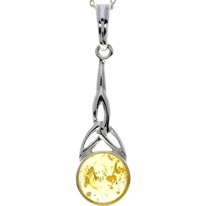 Pendentif Ambre Baltique Authentique – Argent Sterling 925 – Pierre Cognac – Fantaisie Femme