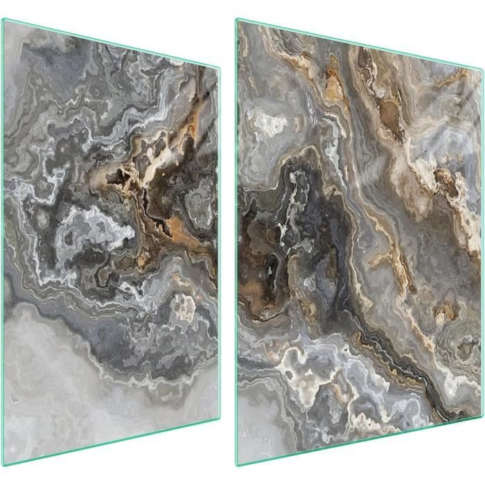 Protège-plaque De Cuisson En Verre 2 Pièces - 2x (30x52 Cm) - Blanc Avec Décor - Anti-éclaboussures