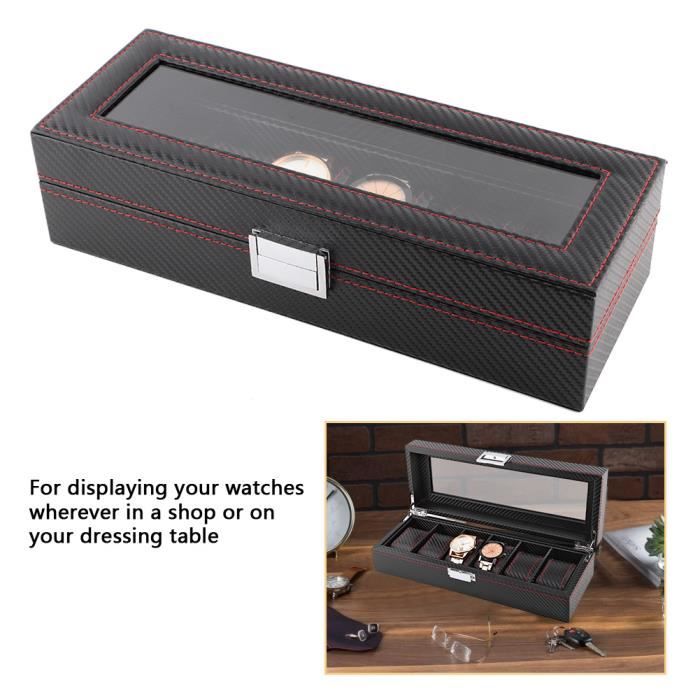 Boîte à Montres Présentoir Pour 6 Montres - Cuir PU Avec Fenêtre Transparente
