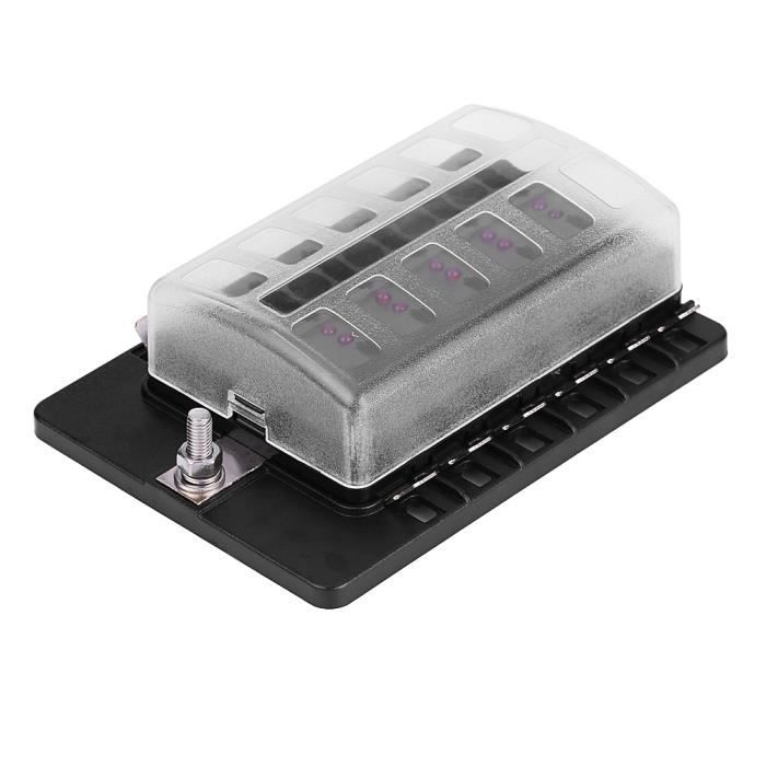 Boîte à Fusibles Et Relais 12 Voies 12V/40A - Support Avec Terminaux, Noir, ABS/métal, Neuf Sous Emballage