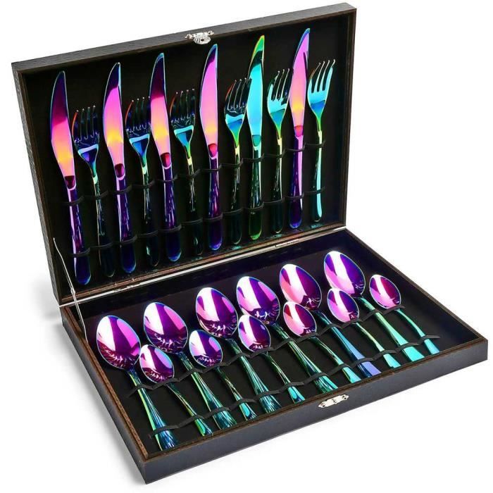 Berglander 6 Fourchettes De Table Arc-en-Ciel - Set Ustensiles Plaqué Titane Inoxydable Coloré Brillant