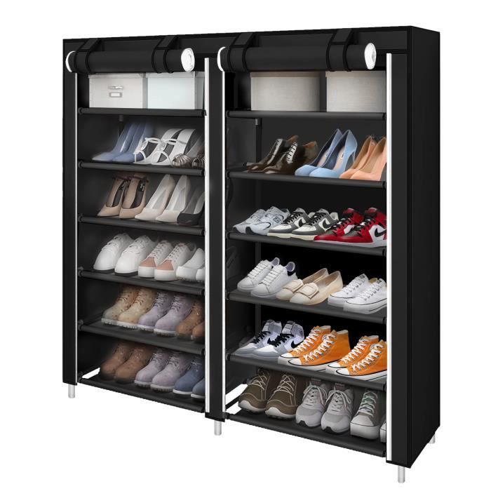 Armoire à chaussures ERROLVES - MEUBLE A CHAUSSURES 7 étagères - Noir - Contemporain - Design - Entrée