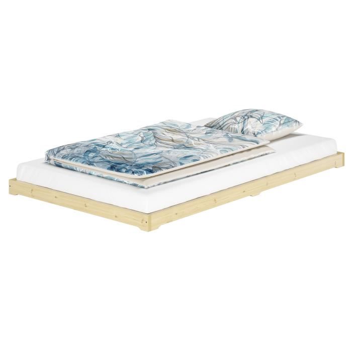 lit futon en bois très bas, base idéale pour combiner avec futon, surface 120x200 cm v-60.47-12 [sommier à lattes et matelas incl.]