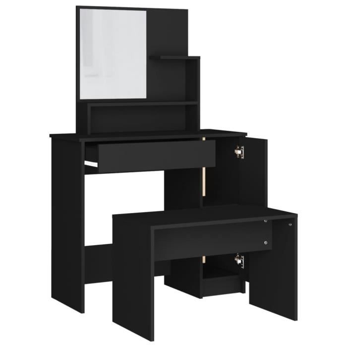 Ensemble de coiffeuse - ESTINK - Noir - Bois d'ingénierie - Miroir ...