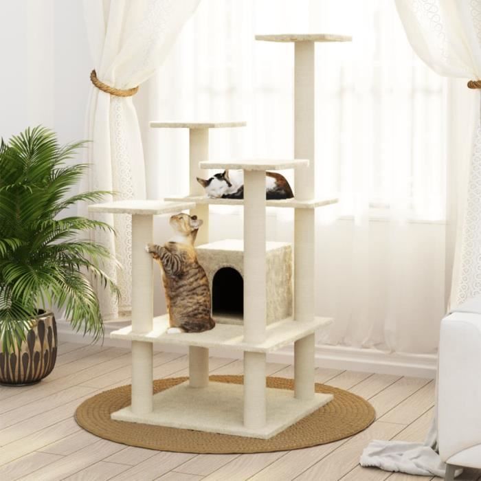 LIUX Arbre à chat avec griffoirs en sisal Crème 110 cm 7654048922904 ...