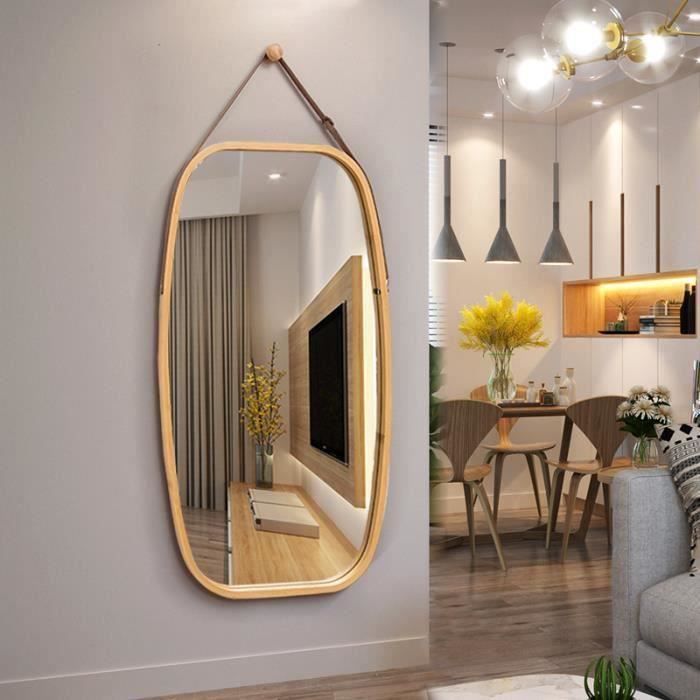 Miroir Mural 74x43cm Décor Bois Miroir Avec Cadre en Bois avec Crochet pour  Salon, Chambre ou Dressing - Cdiscount Maison