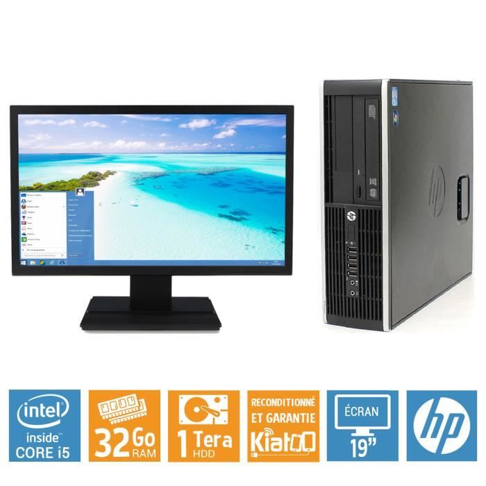 HP - Ordinateur de Bureau Elite 8100 - Intel Core i5 - 32 Go RAM - 1 To Disque Dur - TFT 19 - Windows 10 - Reconditionné - Hewlett packard