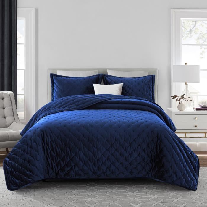 KCSD Parure de lit King Size Bleu marine 3 pièces, couvre-lit doux et léger  en microfibre pour toutes les saisons, pièce King bleu marine, (1 couette,  2 taies décoratives) 