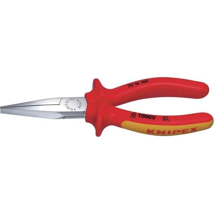 Pince VDE à becs longs - KNIPEX - 30 16 160 - Plat - Rouge - Normes DIN ISO 5745