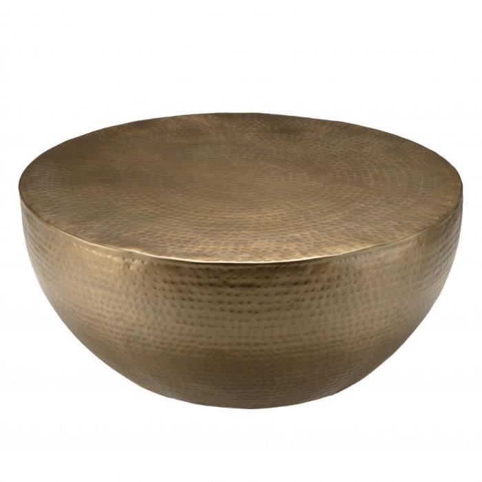 macabane jonas - table basse coque ronde 90x90cm en aluminium doré antique