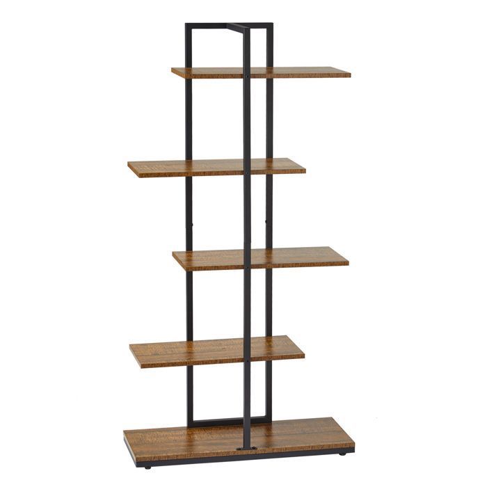 Bibliothèque-Étagère de Rangement au Sol-Bibliothèque à 5 Niveaux en Quinconce, Présentoir, Style Industriel Vintage,Marron-MONDEER
