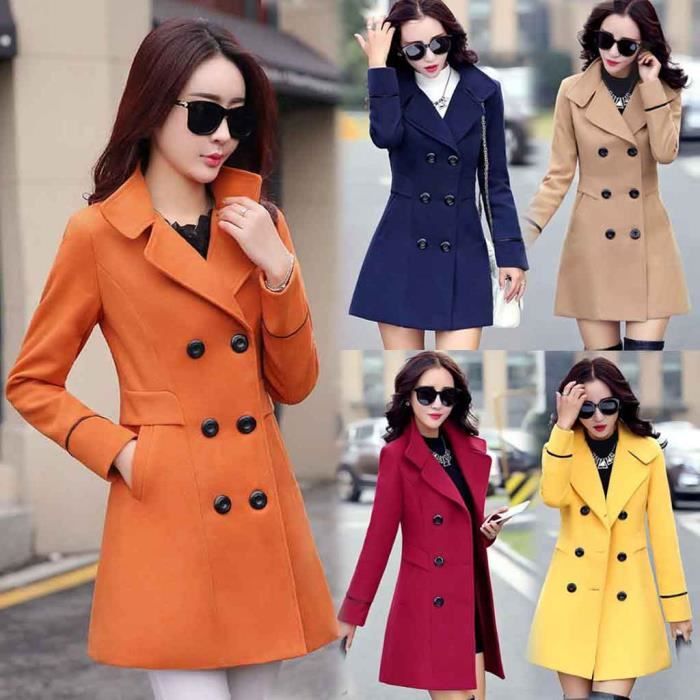 Manteau Caban Femme En Laine - Blazer Court Double Boutonnage - Automne-hiver - Taille Courte Avec Revers