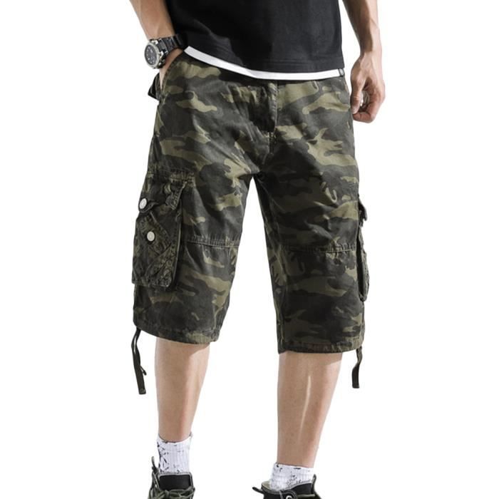 Shorts Cargo Homme Coton Baggy – Coupe Rétro, Multi-poches, Sans Ceinture, Pour Sport, Casual, Extérieur