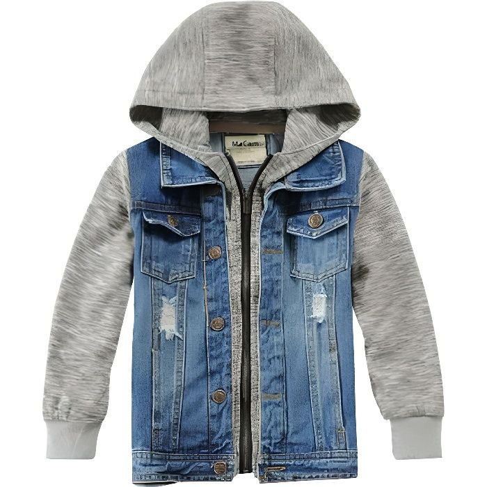 Enfants Garçons Denim Bleu Clair Veste en Jean Designer Toison Manches & Capuche Élégant Jeans Blouson Branché Mode Manteaux