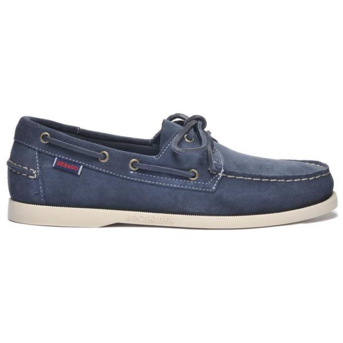 Chaussures bateau Docksides Sebago Portland Flesh Out en suede - bleu marine - 44 - Homme