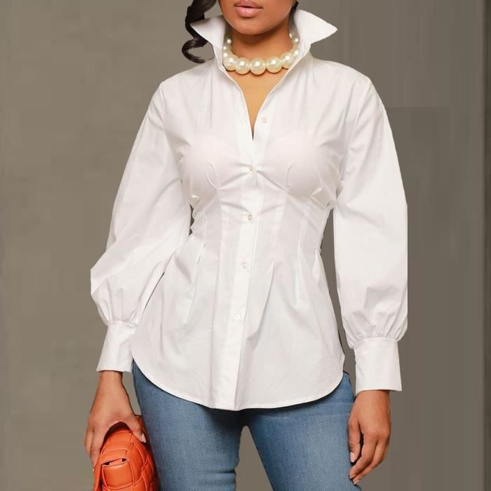 Chemise Lin Femme Manches Longues | Col En V | Tissu Coton-Lin Respirant | Taille Grande | Style Décontracté