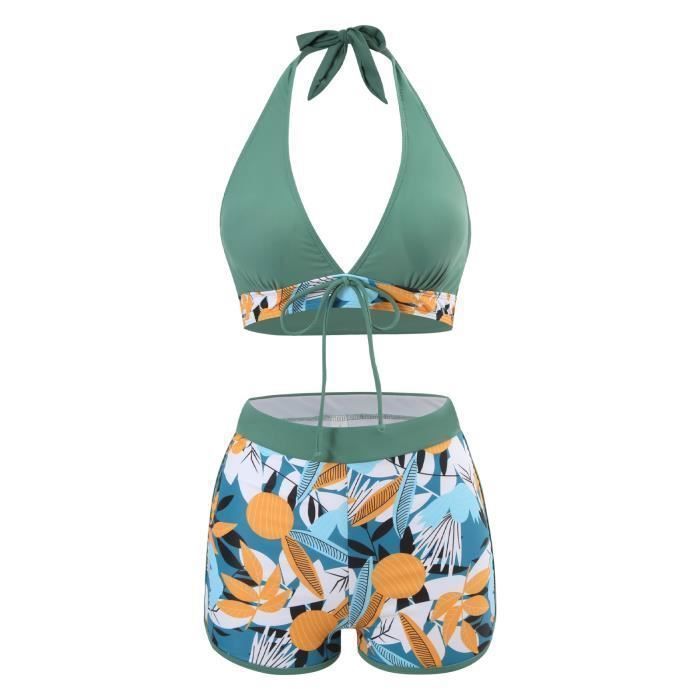 Maillot De Bain 2 Pièces Femme Taille Haute Avec Volants - Bikini Imprimé Floral Avec Soutien-gorge Rembourré - Taille S à XL